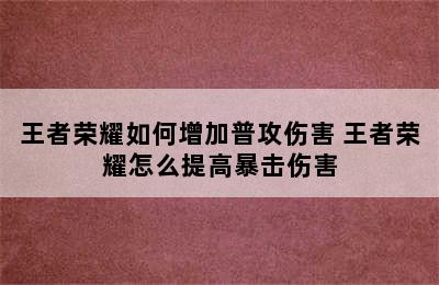 王者荣耀如何增加普攻伤害 王者荣耀怎么提高暴击伤害